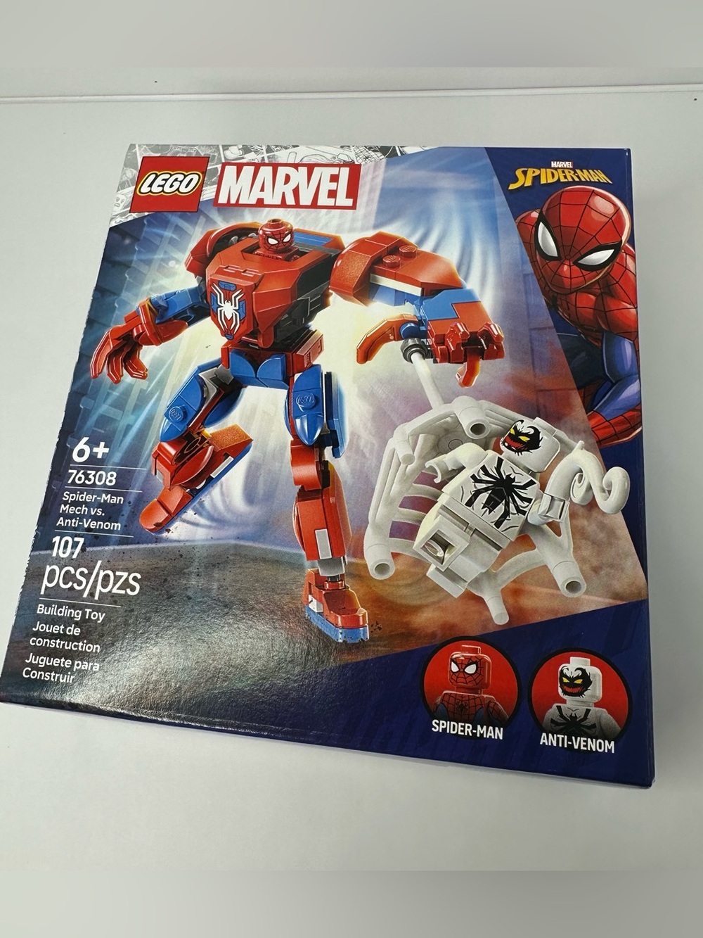 LEGO Marvel 76308 Spider-Man Mech vs Anti-Venom 107 Pieces Boxed Set